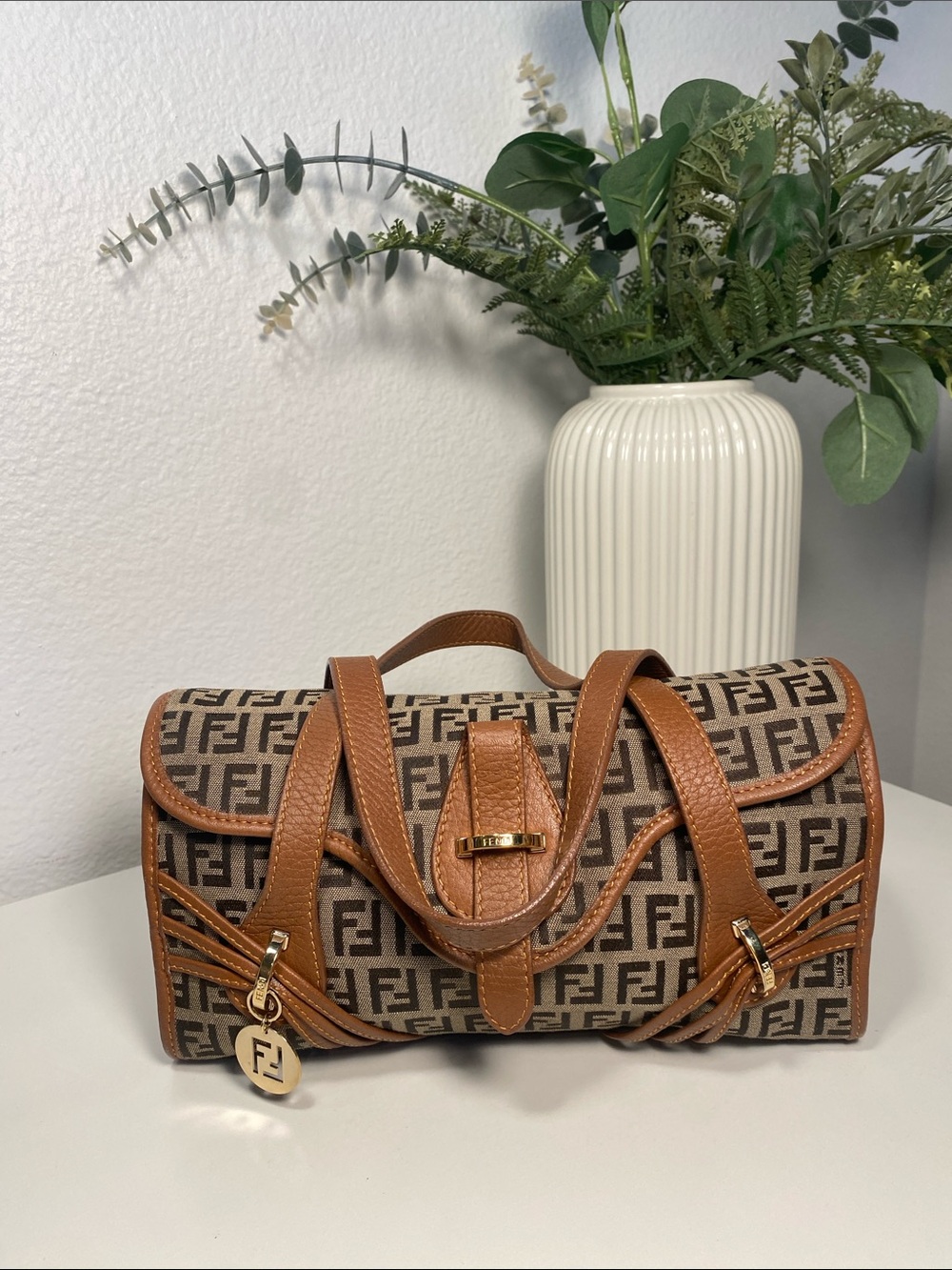 FENDI Zucchino Canvas Shoulder Bag Mini Tote - Picture 11 of 15